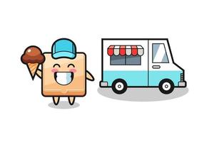 caricatura de mascota de caja de pizza con camión de helados vector