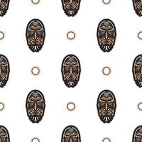 Seamless pattern with tiki mask in the Polynesian style. Good for t-shirt prints, cups, phone cases. Isolated. Vector