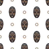 Seamless pattern with tiki mask in the Polynesian style. Good for t-shirt prints, cups, phone cases. Isolated. Vector