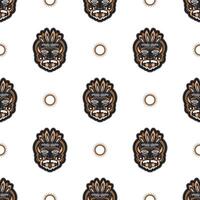 Seamless pattern with tiki mask in Hawaiian style. Good for t-shirt prints, cups, phone cases. Isolated. Vector