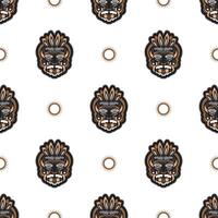 Seamless pattern with tiki mask in Hawaiian style. Good for t-shirt prints, cups, phone cases. Isolated. Vector