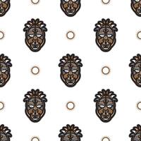 Seamless pattern with tiki mask on a white background. Good for prints. Isolated. Vector illustration.