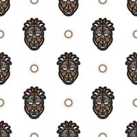 Seamless pattern with tiki mask on a white background. Good for prints. Isolated. Vector illustration.