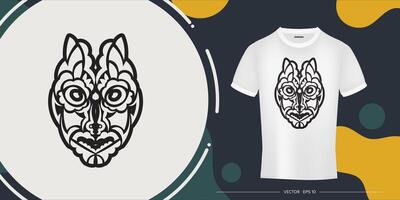 Face from Maori Patterns. Tiki mask. Good for prints and tattoos. Vector