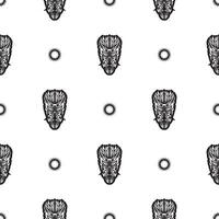 Seamless pattern with tiki face, mask or totem. Samoan style patterns. Good for prints, textiles and backgrounds. Isolated. Vector