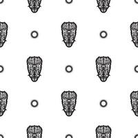 Seamless pattern with tiki face, mask or totem. Samoan style patterns. Good for prints, textiles and backgrounds. Isolated. Vector