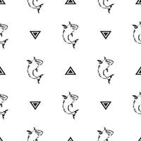 Seamless black and white pattern with sharks. Good for backgrounds and prints. Vector illustration.