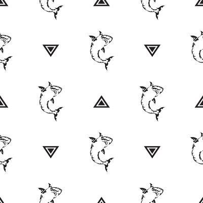 Seamless black and white pattern with sharks. Good for backgrounds and prints. illustration.