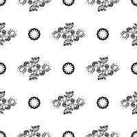 Seamless black and white pattern with flowers and monograms in Simple style. Good for menus, postcards, books, murals and fabrics. Vector illustration.