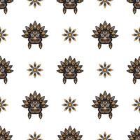 Seamless pattern with Indian faces. A head with feathers in the Polynesian style. Good for prints. Isolated, vector