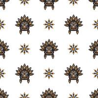 Seamless pattern with Indian faces. A head with feathers in the Polynesian style. Good for prints. Isolated, vector