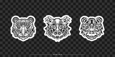 Polynesian style tiger print set. Boho tiger face. Good for clothing and textiles. Vector