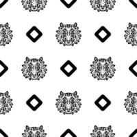 Tiger face seamless pattern in samoan style. Boho tiger face. Good for backgrounds, prints, apparel and textiles. Vector