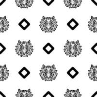 Tiger face seamless pattern in samoan style. Boho tiger face. Good for backgrounds, prints, apparel and textiles. Vector