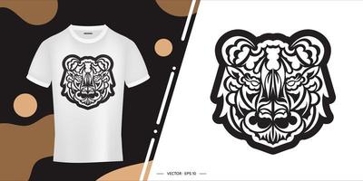 Samoan tiger face print. Boho tiger face. Isolated. Vector illustration.