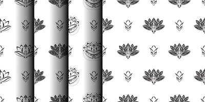 Set of Black and White Seamless Pattern with Lotuses in Simple Style. Good for backgrounds and prints. Vector