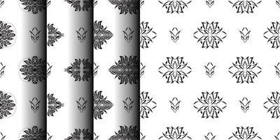 Set of Black and White Seamless Pattern with Lotuses in Simple Style. Good for backgrounds, prints, apparel and textiles. Vector illustration.