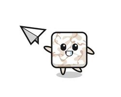 ceramic tile cartoon character throwing paper airplane vector