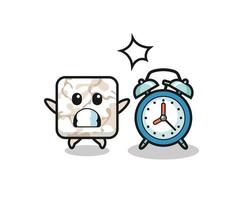 Cartoon Illustration of ceramic tile is surprised with a giant alarm clock vector
