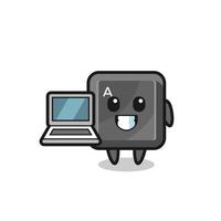 ilustración de mascota del botón del teclado con una computadora portátil vector