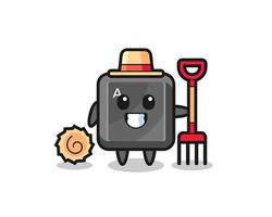 Mascot character of keyboard button as a farmer vector