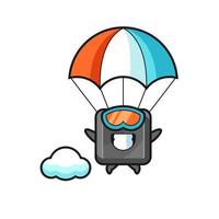 keyboard button mascot cartoon is skydiving with happy gesture vector