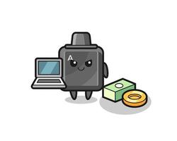 ilustración de mascota del botón del teclado como hacker vector