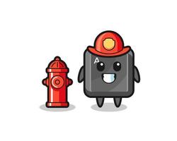 personaje mascota del botón del teclado como bombero vector