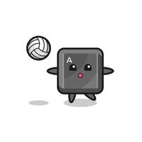 caricatura de personaje del botón del teclado está jugando voleibol vector