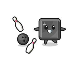 Character cartoon of keyboard button is playing bowling vector