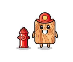 personaje mascota de tablones de madera como bombero vector