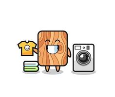 Mascot cartoon of plank wood with washing machine vector