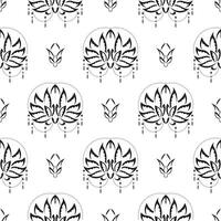 Black-white Seamless pattern with lotuses in Simple style. Good for clothing, textiles, backgrounds and prints. illustration. vector