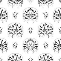 Black-white Seamless pattern with lotuses in Simple style. Good for clothing, textiles, backgrounds and prints. Vector illustration.