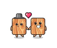 pareja de personajes de dibujos animados de tablones de madera con gesto de enamoramiento vector