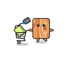 dibujos animados de ilustración de tablón de madera con un carrito de compras vector