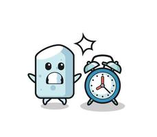 Cartoon Illustration of chalk is surprised with a giant alarm clock vector