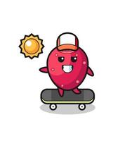 prickly pear character illustration ride a skateboard vector