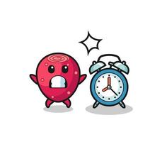 Cartoon Illustration of prickly pear is surprised with a giant alarm clock vector