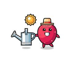 Cartoon character of prickly pear holding watering can vector