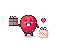 prickly pear mascot cartoon giving the gift vector