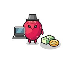 ilustración de mascota de pera espinosa como hacker vector