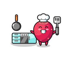 ilustración de personaje de pera espinosa mientras un chef está cocinando vector