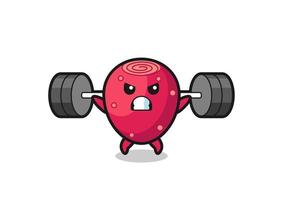 prickly pear mascot cartoon with a barbell vector