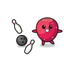 Character cartoon of prickly pear is playing bowling vector