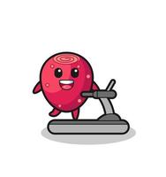 prickly pear cartoon character walking on the treadmill vector