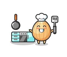 almond character illustration as a chef is cooking vector