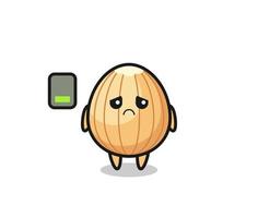 almond mascot character doing a tired gesture vector