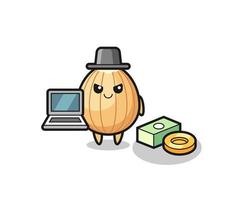 Mascot Illustration of almond as a hacker vector