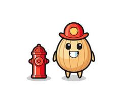 Mascot character of almond as a firefighter vector